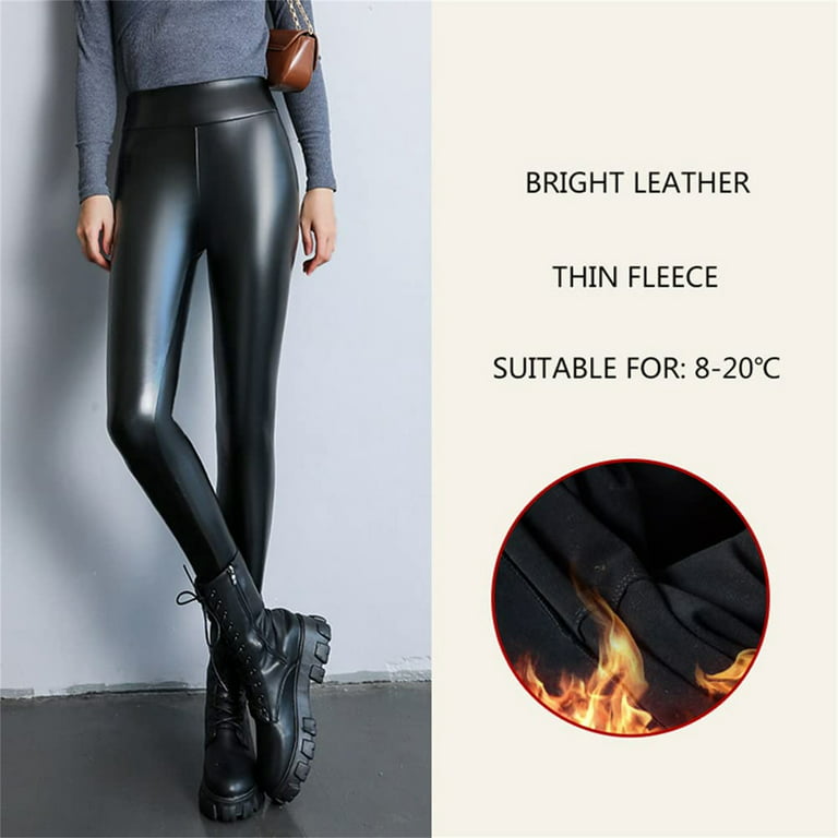 TAIAOJING Lined Thermal Leggings For Women Leather Leggings Stretch High  Waisted Pleather Pu Pants& Warm Pants 