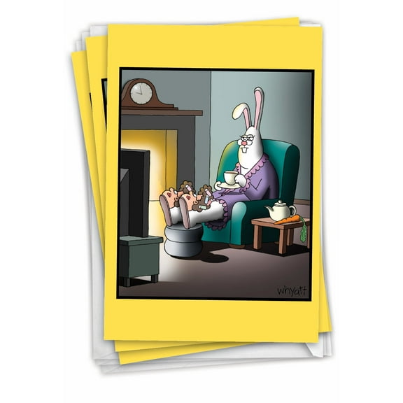 NobleWorks Pack of 3 Funny Easter Greeting Cards with Envelopes (1 Design, 3 Each) Bunny Slippers C3175EAG-C3x1