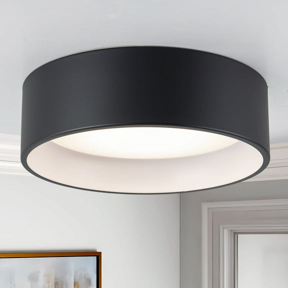 C Cattleya 13in Black and White Finish LED Drum Flush Mount Ceiling Light(3000K/4000K/5000K)