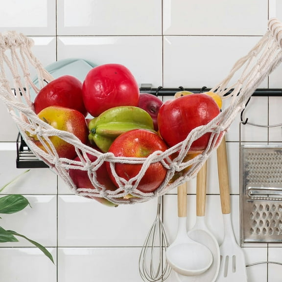 FRCOLOR HOMEMAXS 2pcs Large Macrame Fruit Hammock Under Cabinet Veggie Hammock Hanging Fruit Basket with Banana Hanger for Kitchen Storage Solution