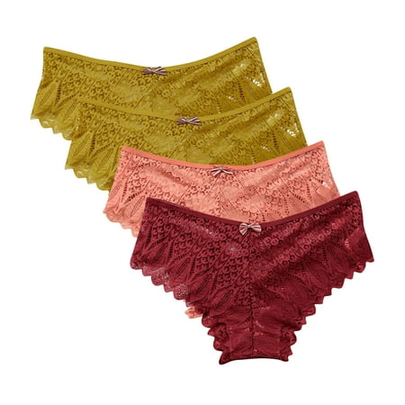 Women s Underwear Lingerie G-string Lace Briefs Underwear Panties T String Thongs Knick 4pc Soft Stretch Ladies Panties Wine XXXXL