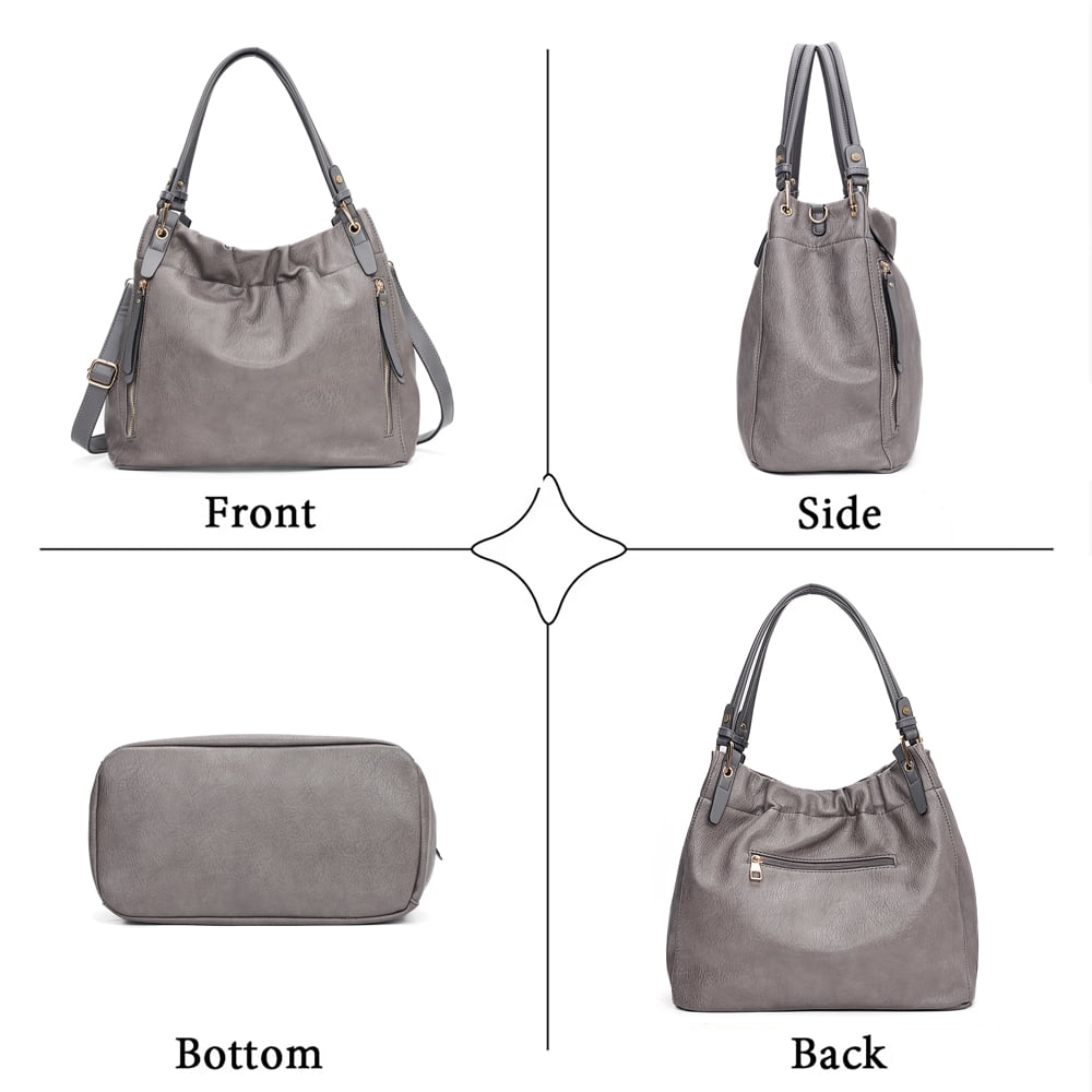 Capamaster Slouchy Hobo Handbag for Women, Soft Faux Leather Shoulder Purse with Top Handles and Front Zipper Pockets, Gray