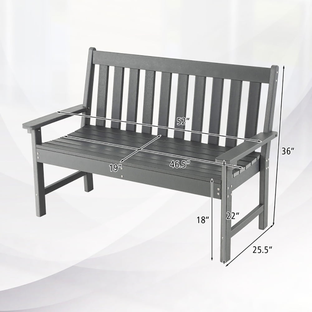 Aimee Lii 52" All-Weather HDPE Outdoor Bench with Backrest and Armrests, Outdoor Patio Furniture, Gray