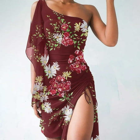 

cllios Women s Fashion Casual Sleeveless One Shoulder Solid Chiffon Slim Dress for Women 2022