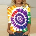 thumbnail image 2 of CYMMPU Loose Fit Round Neck Summer Trendy Shirts Spring Tops 3/4 Sleeve Blouses for Women Dressy Casual Tunic Tops Tie Dye Ombre T-Shirts M, 2 of 5