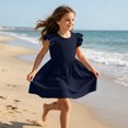 thumbnail image 6 of Grblisyd Girls Dresses Size 10-12 Summer Solid Color Cotton Linen Sundress Casual Party Wedding Ruffle Sleeve Crew Neck Knee Length A Line Dress, 6 of 6