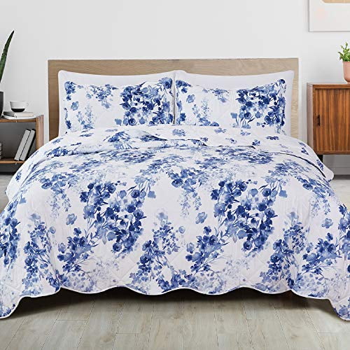 Ensemble de Courtepointe Réversible 3 Pcs avec Couvre-Oreillers. Couvre-Lit en Microfibre Toutes Saisons à Motif Floral. Collection Jacquard (Très Grand)