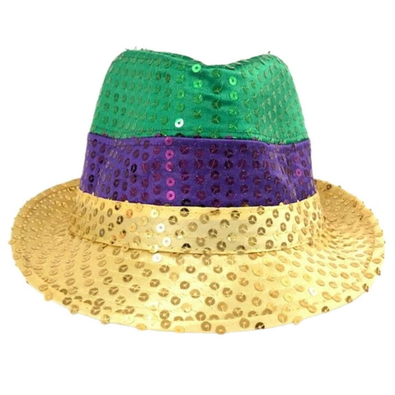 Mardi Gras Spot Purple, Green and Gold Sequin Fedora (Each)