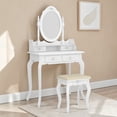 thumbnail image 2 of Hassch Modern Vanity Desk with 360-Degree Rotation Removable Mirror and Cushioned Stool, 29.5 Inch Makeup Table with 4 Storage Drawers, Dressing Table for Bedroom, White, 2 of 8
