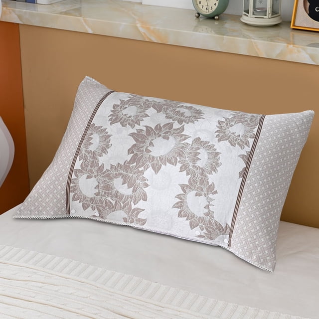 Juego de fundas de almohada de algodón con estampado floral | Tamaño estándar de 50 x 108 cm | Tejido transpirable y antibolitas | Azul claro, rosa, gris y amarillo | Ropa de cama suave para la