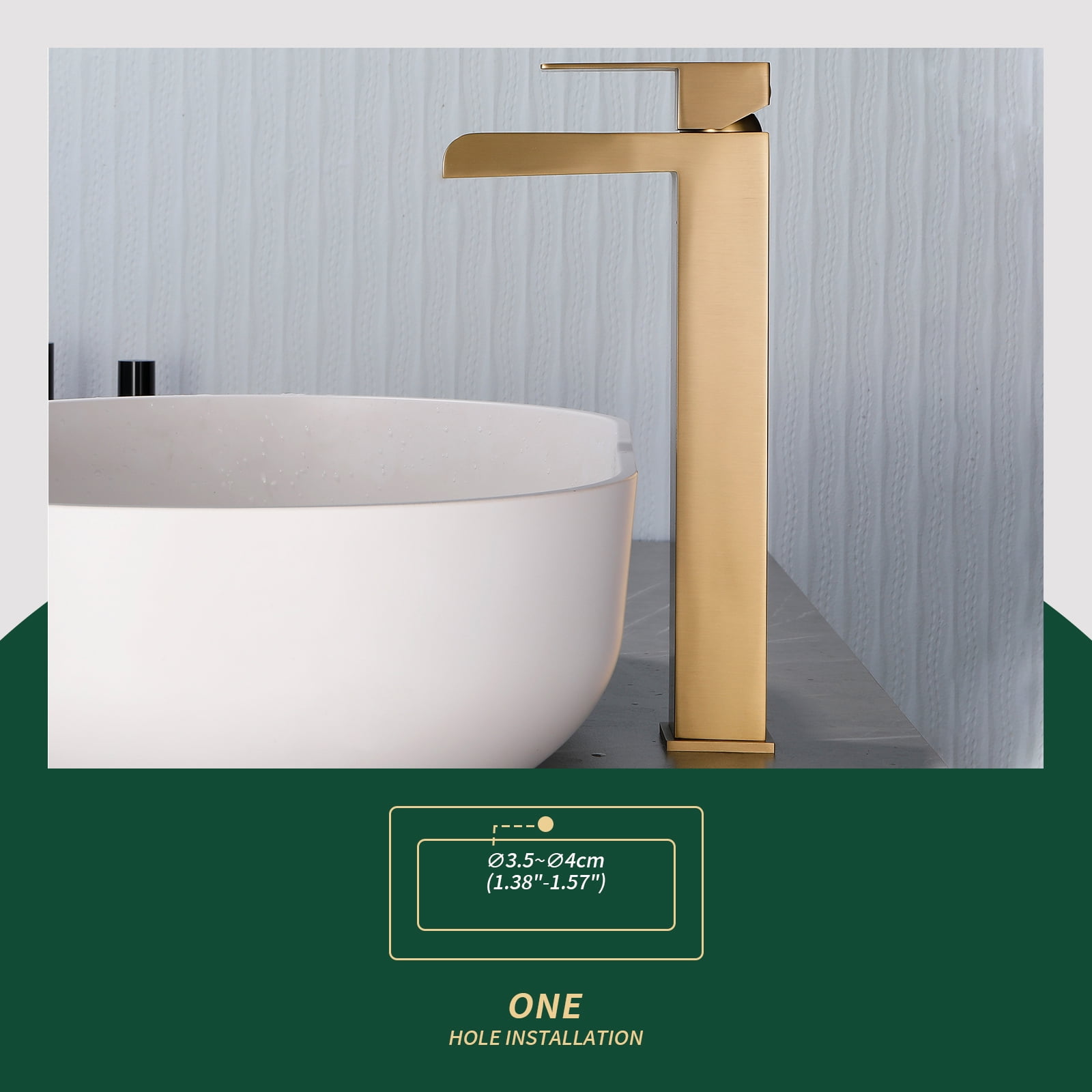 Cobbe Bathroom Faucet Single-Handle with Pop-Up Drain Single-Hole Installation Bathroom Vessel Sink Faucet Brushed Gold