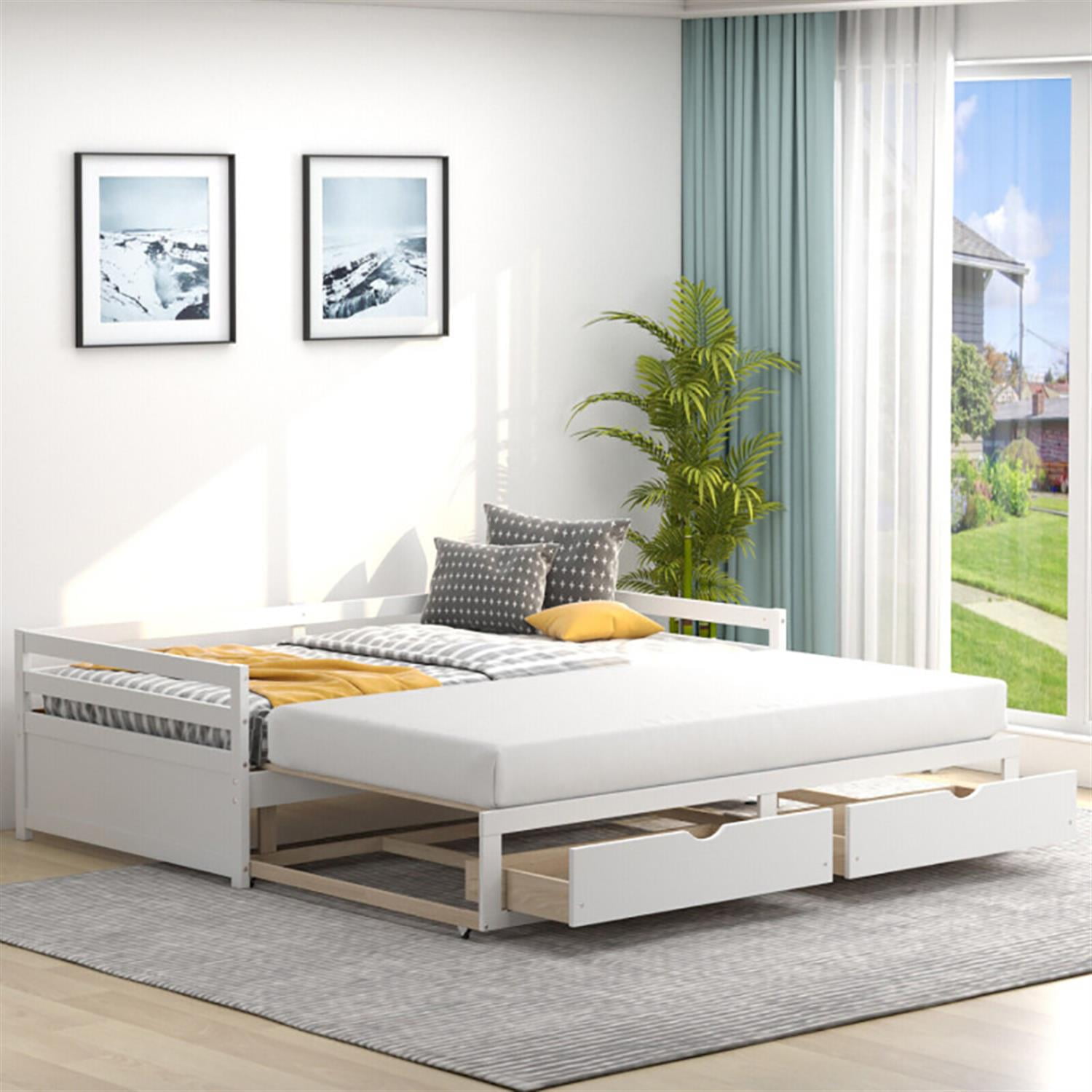 Demi Bonn Extendable Twin to King Daybed with Trundle and 2 Storage Drawers, Modern Bed Frame for Teens, Brown