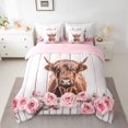 thumbnail image 3 of Feelyou 3D Brown Cow Twin Bedding Sets 7-Piece for Teen, Romantic Pink Rose Bedding Comforter Set, Rustic Lodge Cabin Reversible Sheet Sets, Luxury Bedroom Decor, 3 of 9
