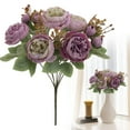 thumbnail image 2 of Artificial Flowers, 9 Head Colourful Peony Artificial Flowers, Silk Realistic Bouquet Flowers Arrangements, Fake Long Stem Roses for Wedding DIY Bouquet Home Table Decoration, 1Pc(Purple,12.6x8"), 2 of 9
