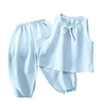 thumbnail image 1 of Zpanxa Girls Short Sets Summer Solid Color Thin Home Clothing with Ruffle Round Neck Tank Top Sets 3-4 Years, 1 of 5