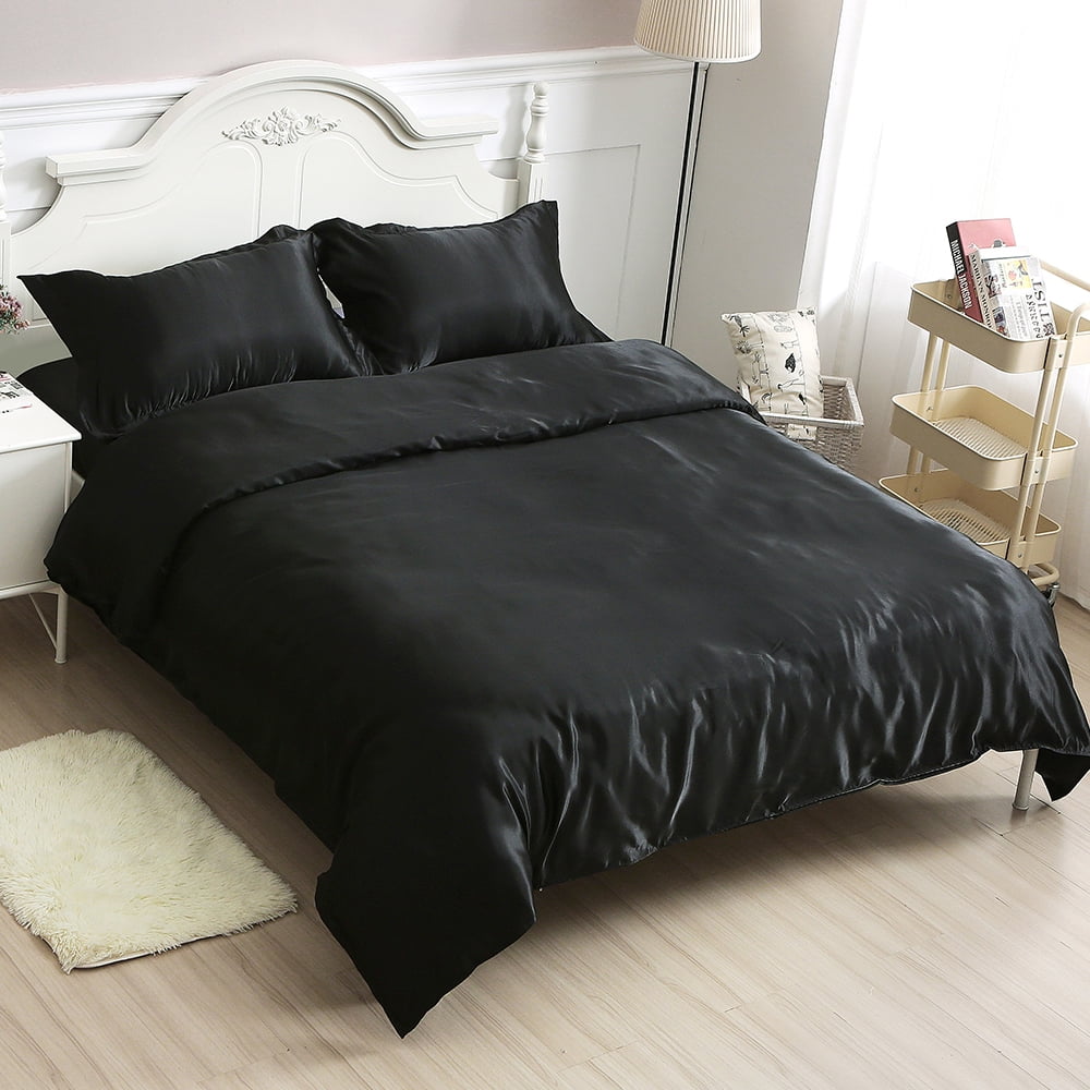 3/4pcs Silk Duvet Cover Set Full Queen Size Glossy Bedding Comforter