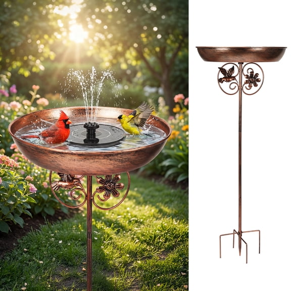30.5 inche Metal Bird Bath for Outside with Solar Powered Fountains, Upgraded 5-Prong Base Stake Birdbaths Feeder with Detachable Bowl for Outdoors Lawn Patio Yard Garden Decor