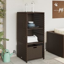 vidaXL Storage Cabinet with 2 Shelves, PE Rattan, Brown