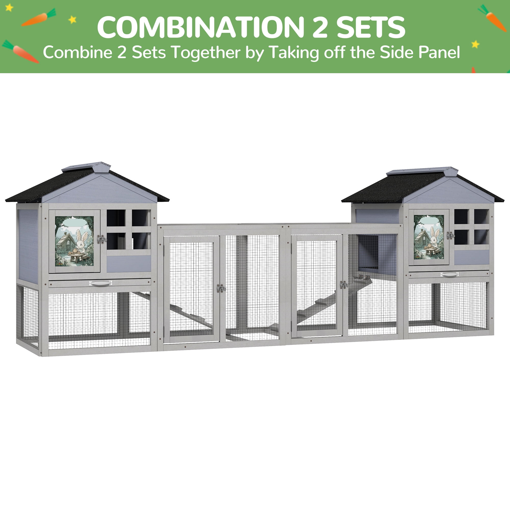 Coziwow Rabbit Hutch Small Animal Cage w/ Openable Roof Indoor&Outdoor, Gray