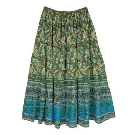 Floral Printed Paneled Summer Skirt in Avocado