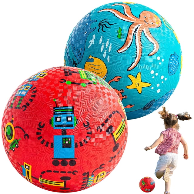 Playground Balls U&C Planet, 22 cm, goma, paquete de 2 unidades con bomba