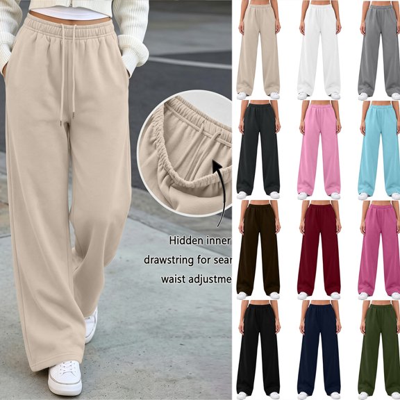 Chiccall Womens Wide Leg Fleece Lined Sweatpants Winter Lounge Travel Jogger Pants Fall Fashion Outfits 2026 Clothes With Pockets Beige 2XL