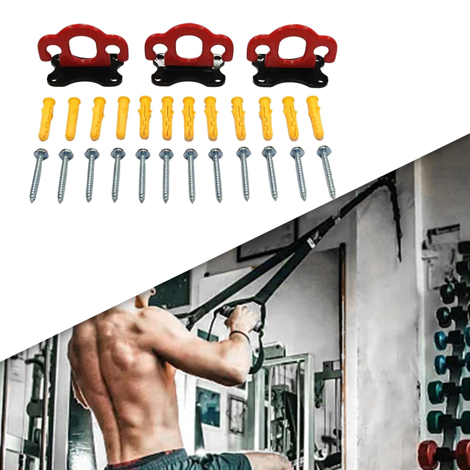 DimyFew 3 Pieces Wall Mount Workout Anchors, Gym Exercise Anchors, Iron Band Hooks, Band Red Black