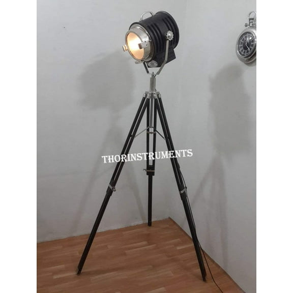 Authentic Spotlight Black Wood Search Light Floor Lamp With Black Finish Tripod Stand