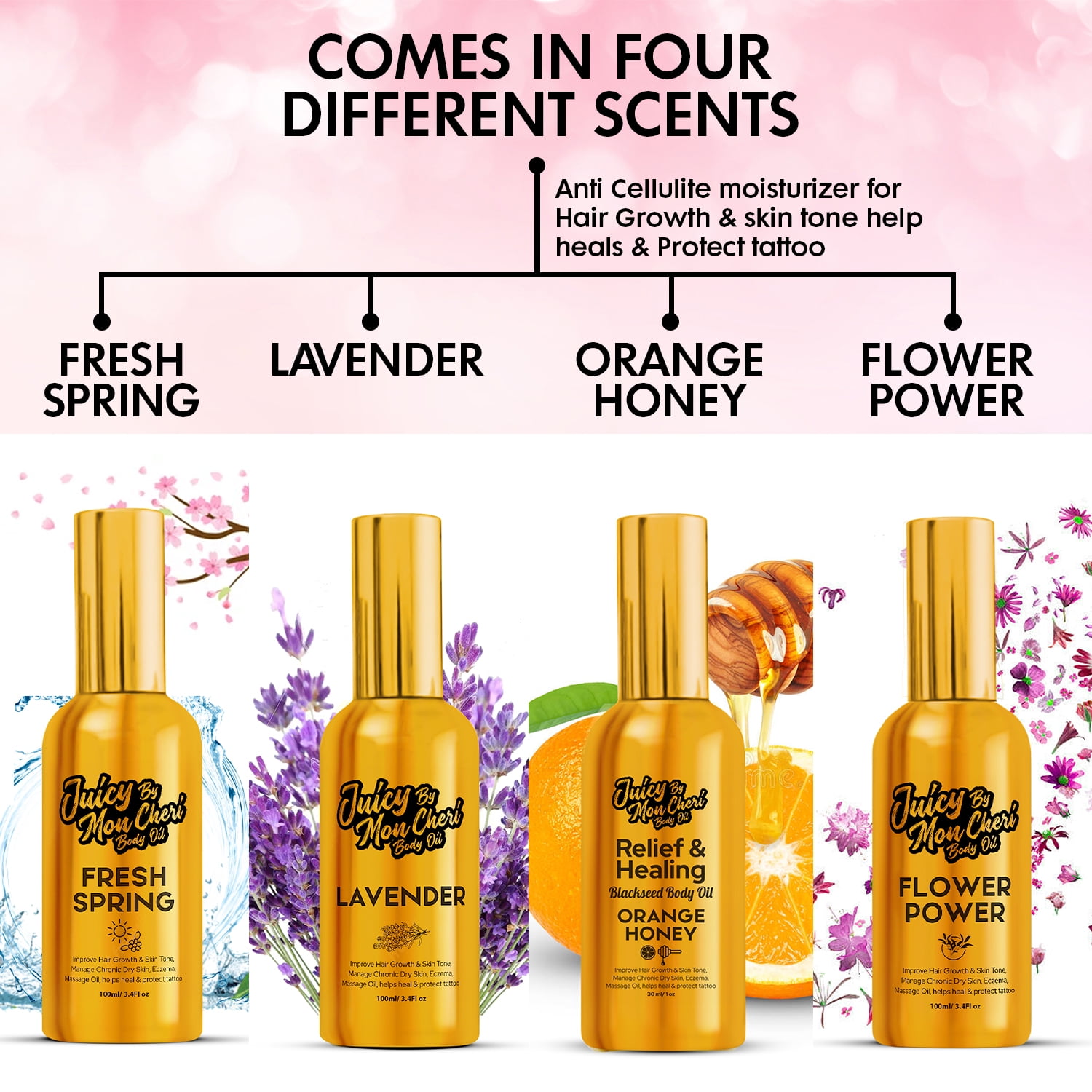 Juicy By Mon Cheri Orange Honey Body Oil Spray with Olive, Black Seed & Vitamin E (3.4 oz)