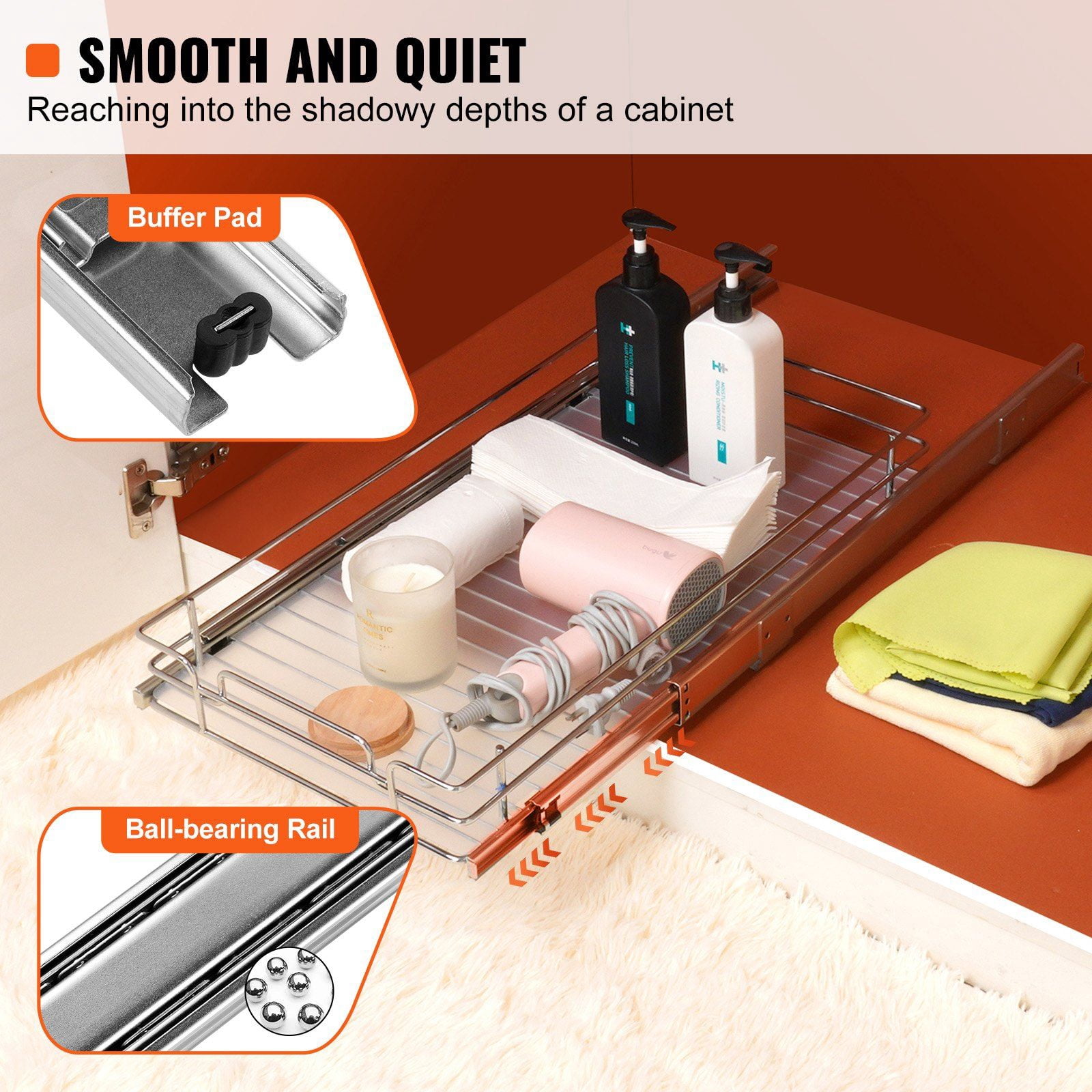 12 Inches Wide x 17 Inches Deep Pull Out Cabinet Organizer, Heavy Duty Sliding Pantry Shelves, Chrome Plated Steel Roll Out Drawers, Kitchen Cabinet Storage, Under Sink Organizer for Home or Bathroom