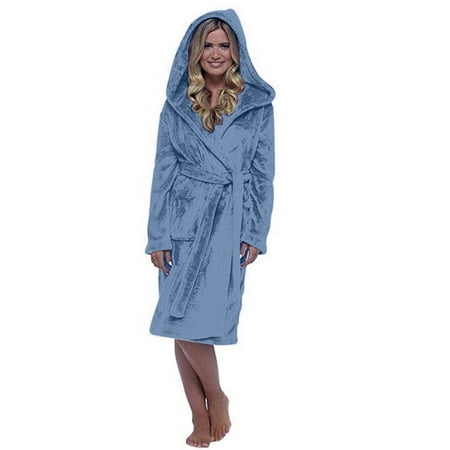 

Cotonie Women Winter Lengthened Plush Shawl Bathrobe Long Sleeve Robe Hooded Coat