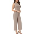 thumbnail image 4 of INSPIRE CHIC Women's Jumpsuit Dressy Casual Sleeveless Round Neck Outfits Wide Leg Rompers XL Light Khaki, 4 of 6