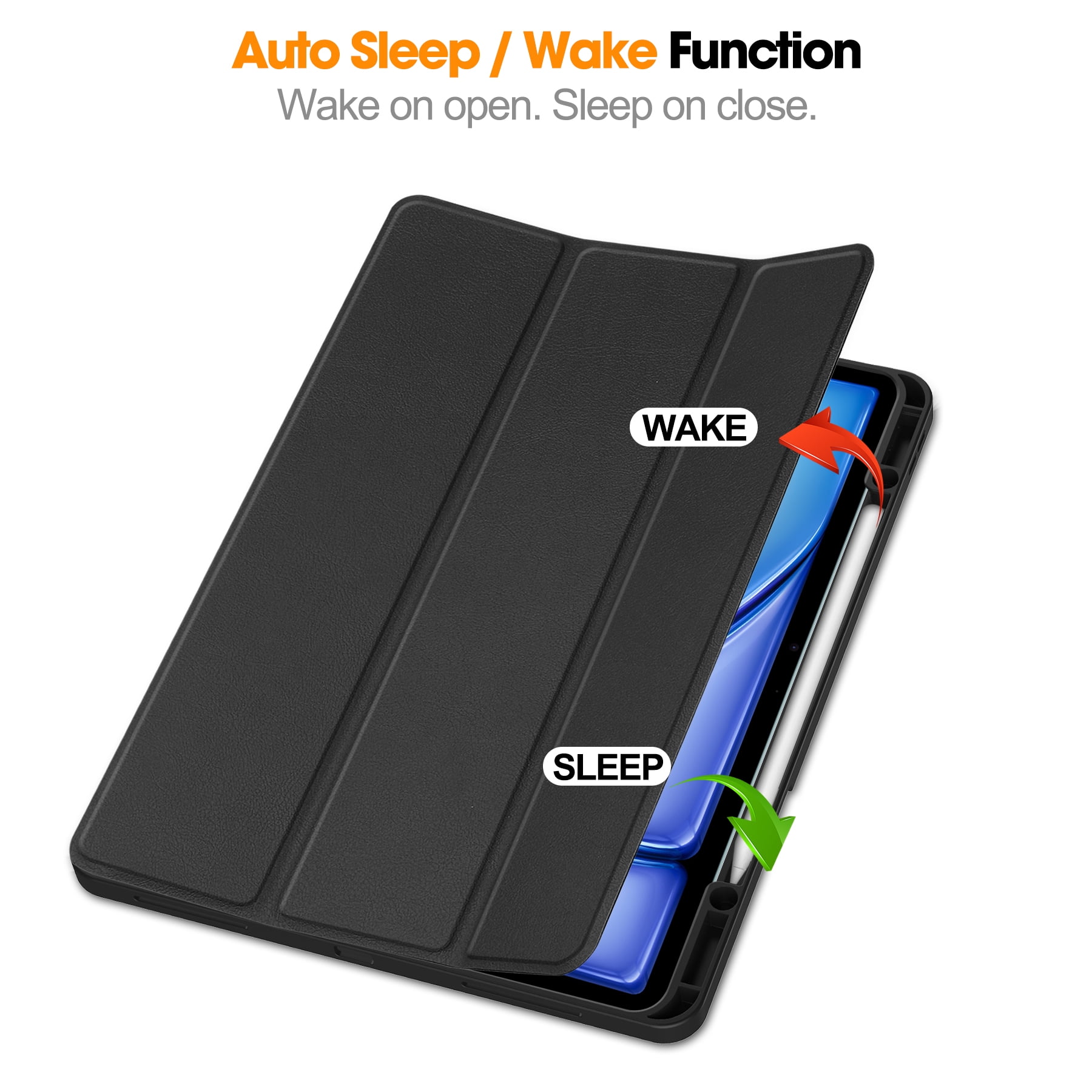ELEHOLD for iPad Air 13 Inch Case M2 (2024), iPad Air 13 Case with Pencil Holder, Support iPad 2nd Pencil Charging/Pair, Trifold Stand Smart Case with Soft TPU Back,Auto Wake/Sleep,Black