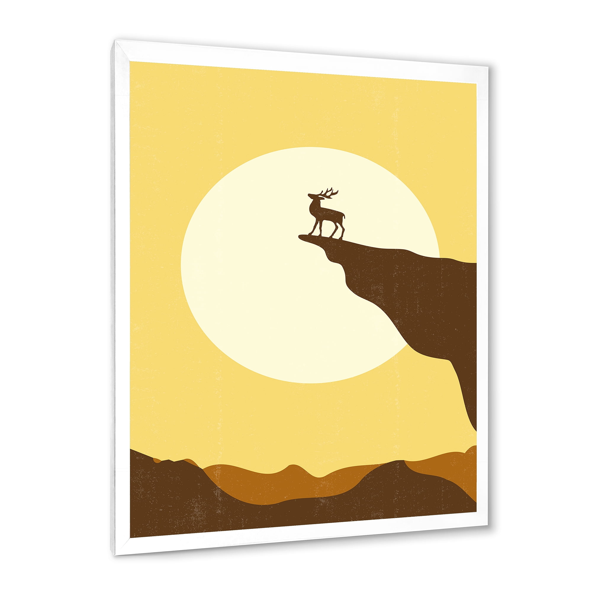 Designart 'Minimalistic Deer At Sunset On Mountain Top' Lake House Framed Art Print