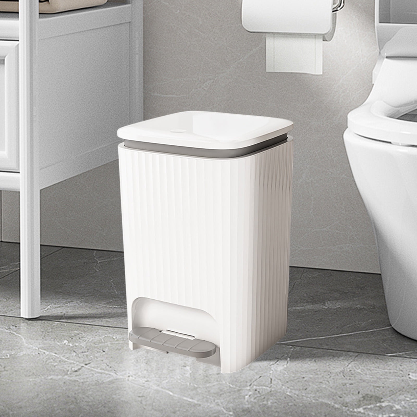 Wastebasket with Foot Pedal and Hand Press Lid, Large Capacity Trash Can with Odor Proof Seal, Modern Kitchen Bathroom Bedroom Garbage Bin with Stainless Steel Pedal Multi Size
