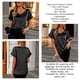 thumbnail image 5 of Estrela Camiseta de satén con cuello en V para mujer con bolsillo de manga corta cómoda y moderna camiseta informal para mujer Top negro S, 5 of 6