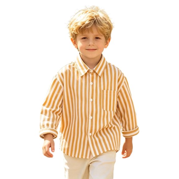 Bainana Long Sleeve Shirts For Boys Striped Print Casual Button Tops Little Kids Back To School Shirts