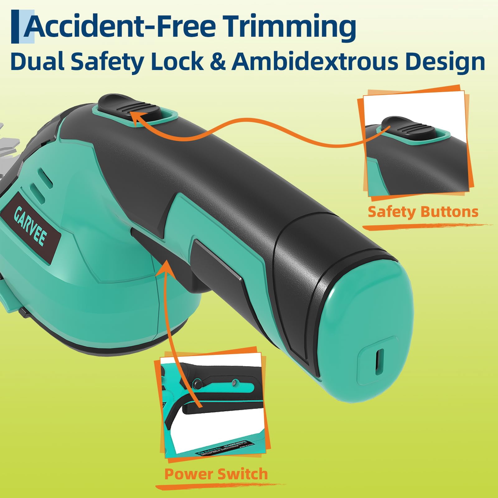 Garvee 2 in 1  Cordless Hedge Trimmer, 7.2V Electric Handheld Bush & Shrub Trimmer Kit with Rechargeable Battery, Lake Blue