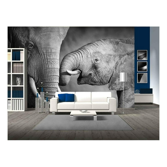 wall26 - Elephants Showing Affection Artistic Processing - Removable Wall Mural | Self-Adhesive Large Wallpaper - 100x144 inches