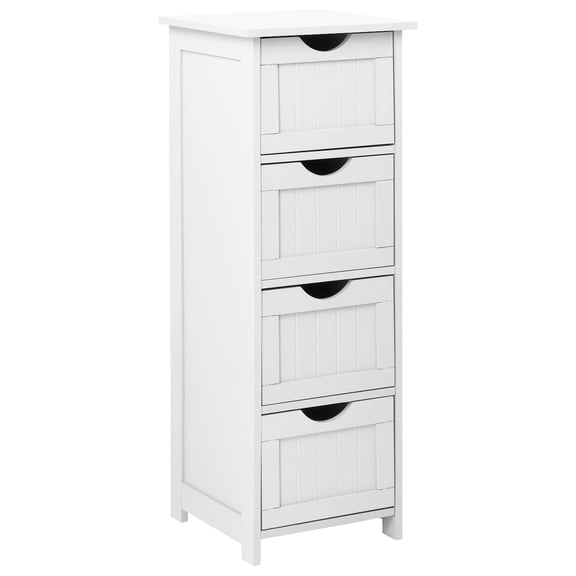 BoldGear White Bathroom Storage Cabinet with 4 Drawers Wooden Freestanding Slim Bathroom Floor Cabinet Small Side Organizer Storage Unit for Restroom Livng Room Kitchen Office Hallway Entryway