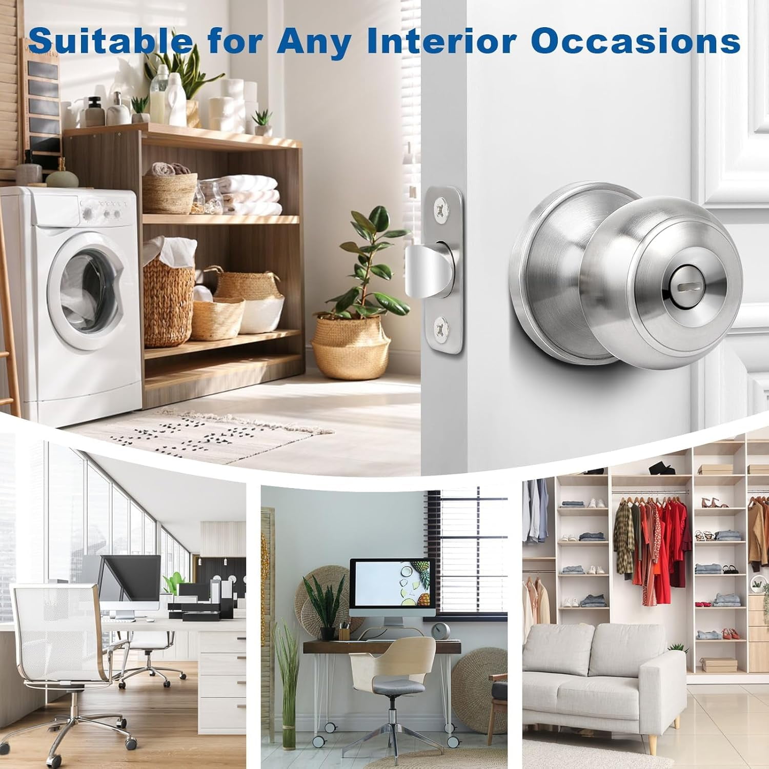 Privacy Door Knob, 10 Pack Brushed Nickel Round Keyless Doorknobs Interior/Exterior Lockset, Privacy Locking Door Knobs for Bedroom/Bathroom, Modern Design Door Hardware