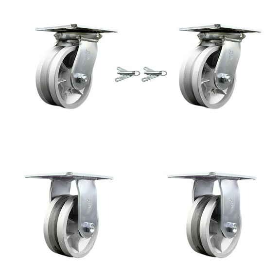 5 Inch V Groove Semi Steel Caster Set with Roller Bearing 2 Swivel Lock 2 Rigid