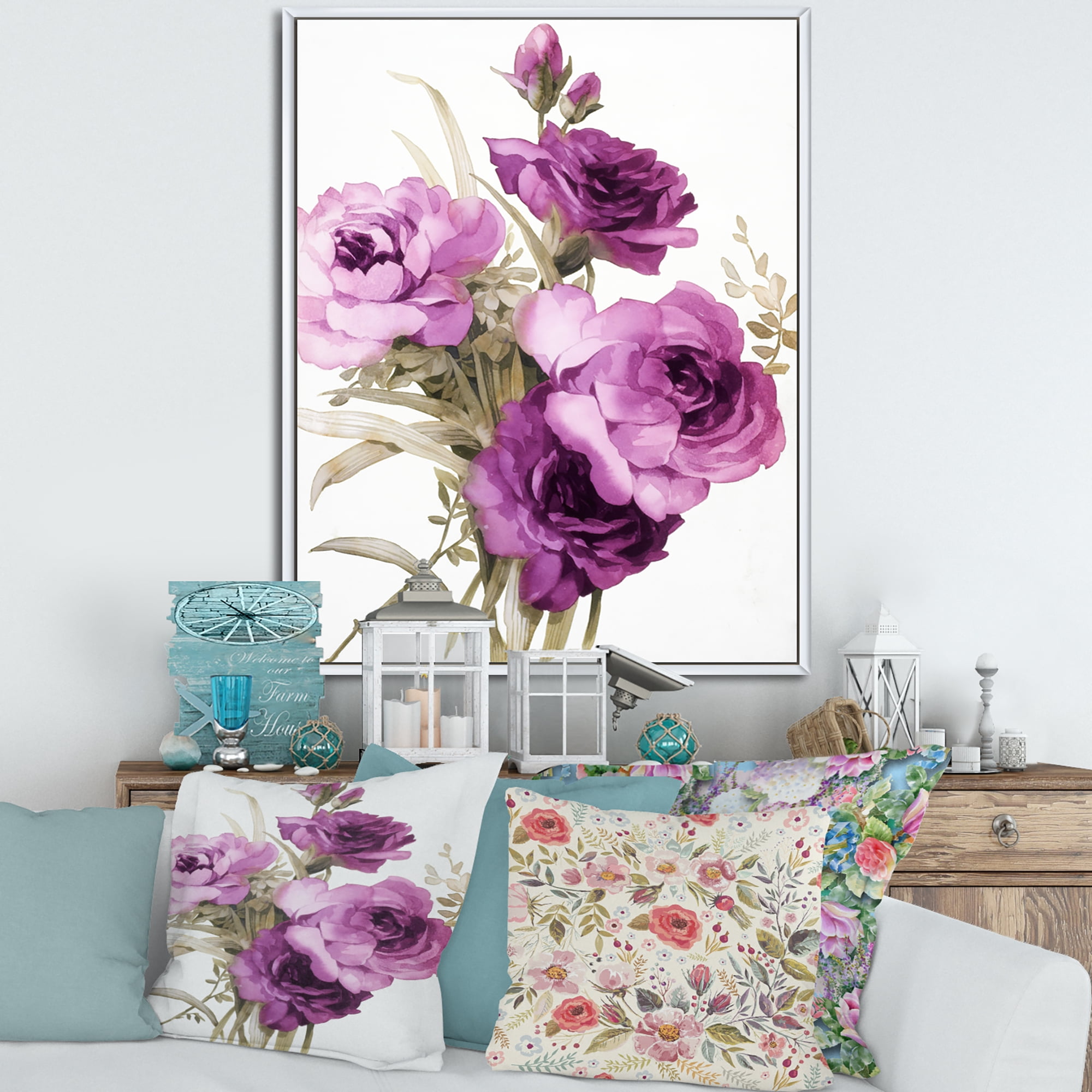 Designart 'Bouquet of Dark Pink Roses' Traditional Framed Canvas Wall Art Print