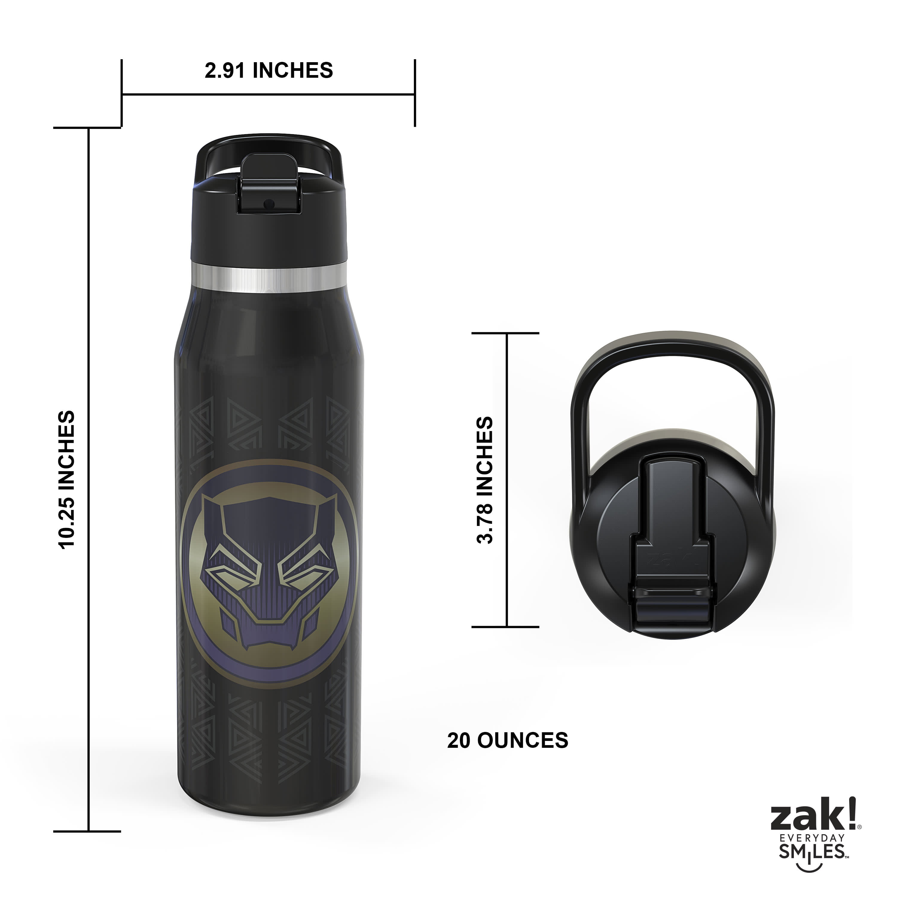 Nanobot Single Layer Black Panther Stainless Steel Water Bottle