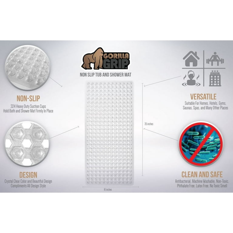 Gorilla Grip Patented Bath Tub and Shower Mat, 35x16, Machine Washable,  Extra Large Bathtub Mats with Drain Holes and Suction Cu