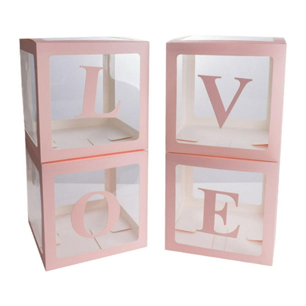 Caja de globos de 4 piezas para decoración de baby shower para niño o niña. Revelación de género. Rosa