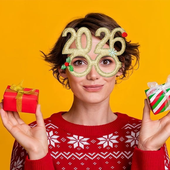 Christmas Decor Event & Party 2026 New Year Glasses Glitter Novelty Eyewear Frame With Christmas Decorations Party Balloon