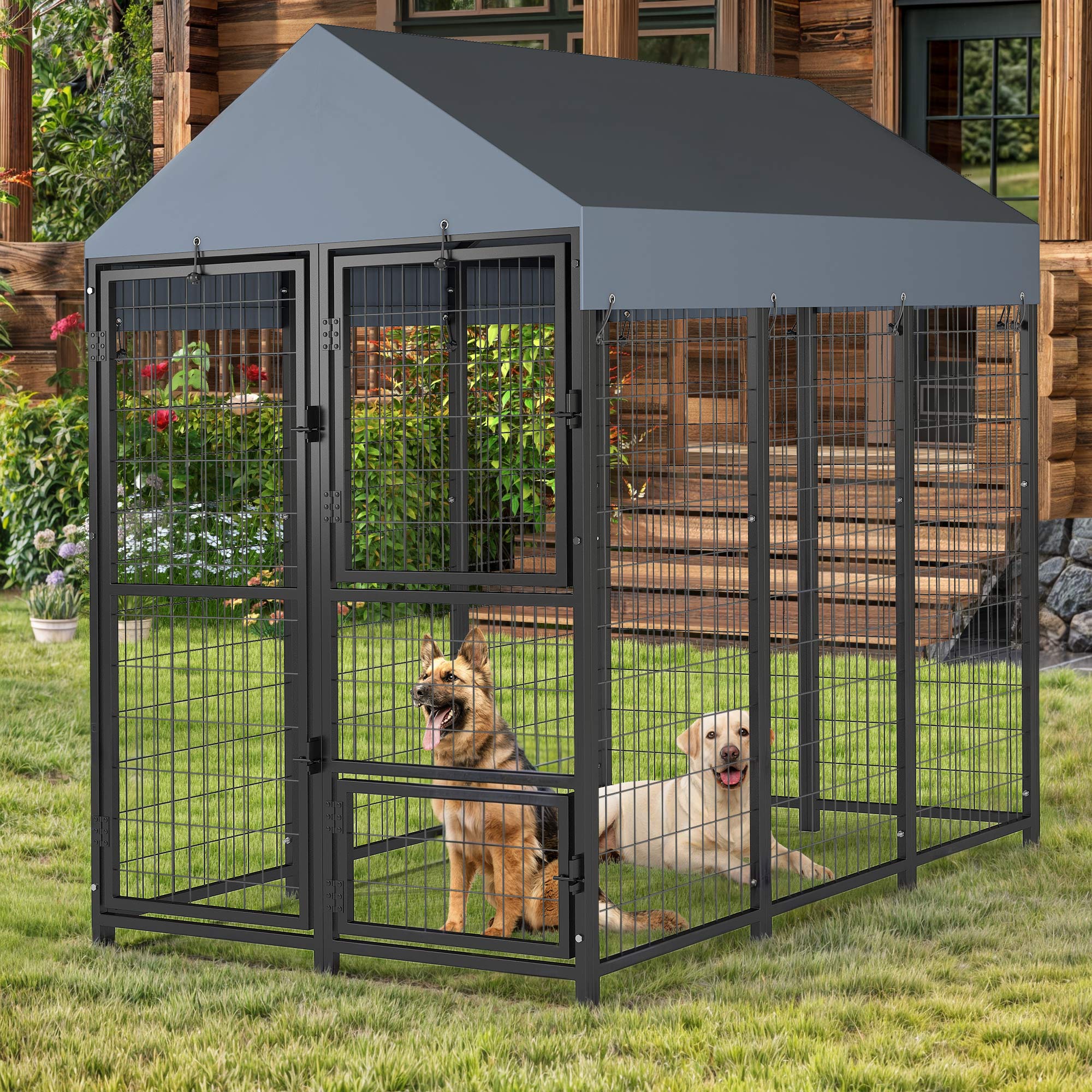 Dextrus 6x4x6ft Large Outdoor Dog Run Kennel, Heavy Duty Dog Pets Cage Galvanized Steel Dog Fence Dog Enclosure Playpen with Waterproof Cover and Secure Lock