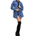 thumbnail image 4 of Women's Distressed Denim Cotton Button Up Long Military Utility Jean Jacket (Medium Blue, M), 4 of 4