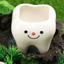 MLINS  2 Pcs Teeth Ceramic Flower Pot Decorations Shaped Planter White